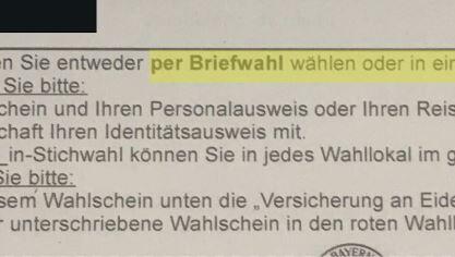 Ein Wahlschein für die Stichwahl des Oberbürgermeisters an diesem Sonntag. Natürlich kann man mit ihm nicht in ein Wahllokal gehen, denn die gibt es dieses Mal nicht.