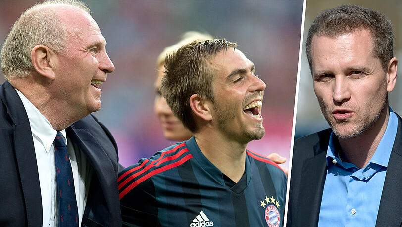 Wehren sich gegen die fremdenfeindliche Politik von Bystrons (r) AfD: Uli Hoeneß (l) und Philipp Lahm. Wehren sich gegen die fremdenfeindliche Politik von Bystrons (r) AfD: Uli Hoeneß (l) und Philipp Lahm.