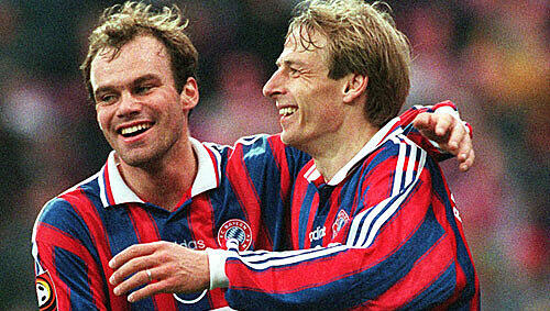Christian Nerlinger (l) und Jürgen Klinsmann 1997 gemeinsam im Bayern-Trikot Christian Nerlinger (l) und Jürgen Klinsmann 1997 gemeinsam im Bayern-Trikot