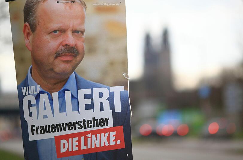 Foto und Text sprechen beim Plakat des Kandidaten der Linken Wulf Gallert für sich. (Landtagswahl Sachsen-Anhalt 2016)