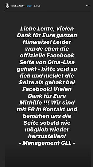 Mit dieser Nachricht bittet das Management von Gina-Lisa Lohfink ihre Fans um Mithilfe.
