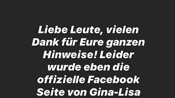 Mit dieser Nachricht bittet das Management von Gina-Lisa Lohfink ihre Fans um Mithilfe. Mit dieser Nachricht bittet das Management von Gina-Lisa Lohfink ihre Fans um Mithilfe.
