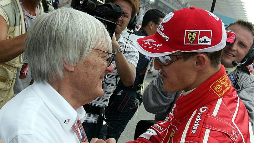 Der Zampano und das Genie: Bernie Ecclestone (links) und Michael Schumacher bei Großen Preis von Malaysia im März 2005. Der Zampano und das Genie: Bernie Ecclestone (links) und Michael Schumacher bei Großen Preis von Malaysia im März 2005.