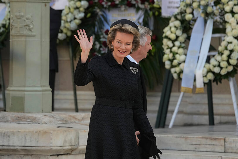 Mathilde und Philippe, Königspaar von Belgien, kommen zur Trauerfeier des ehemaligen griechischen Königs Konstantin II..