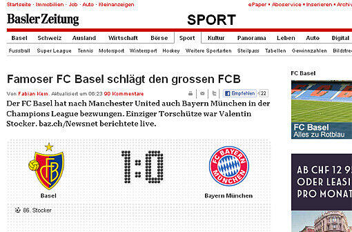 Die "Basler Zeitung" hält den Sieg des FC Basel für verdient: "Es war das spektakuläre Ende einer Partie, die beste Unterhaltung geboten hatte. Der FCB verdiente sich den Sieg gegen den haushohen Favoriten dank einer kämpferisch einwandfreien und solidarischen Leistung. Einem Torerfolg waren die Basler bereits in der ersten Halbzeit zweimal sehr nahe gekommen, als sie jeweils nur die Torumrandung getroffen hatten."