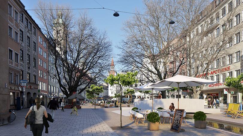 So könnte das Tal Richtung Marienplatz in Zukunft wieder aussehen, wenn die Ideen von Markus Uhrig umgesetzt würden. In der Mitte sieht man eine neue Hochbrücke, wo früher auch schon eine war: an der Hochbrückenstraße. Wo die beiden Fragezeichen sind, schlägt Uhrig eine Lichtinstallation und zwei kleine Denkmäler vor: eins für Heinrich den Löwen und eins für Kaiser Ludwig den Bayern. Dafür könnte man einen Wettbewerb ausschreiben.