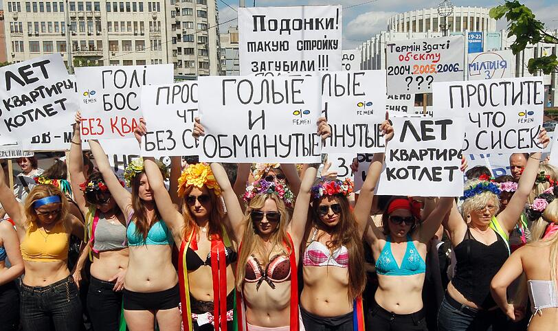 Die ukrainische Aktivistengruppe Femen protestierte mit viel nackter Haut in Kiew gegen Prostitution.