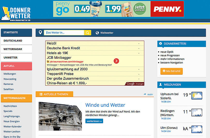 Die schwächste Temperaturprognose ließ die Seite donnerwetter.de auf den letzten Platz abrutschen. Note: 3,2.
