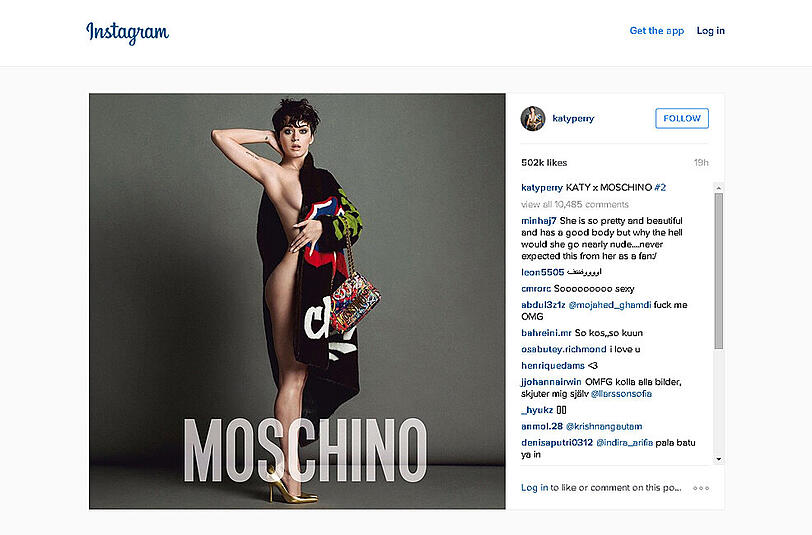 Katy Perry posiert halbnackt für das italienische Label Moschino.