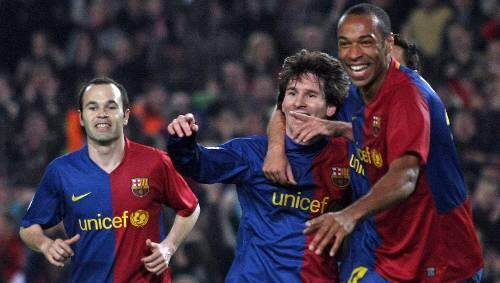 Sie kommen am 14. April nach Fröttmaning: Die Barca-Stars Andres Iniesta, Lionel Messi und Thierry Henry (v.l.) Sie kommen am 14. April nach Fröttmaning: Die Barca-Stars Andres Iniesta, Lionel Messi und Thierry Henry (v.l.)