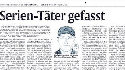 Auftatmen nach Jahren der Angst: So berichtete die AZ am 11. September 2010 über die Festnahme des „Phantoms“. Auftatmen nach Jahren der Angst: So berichtete die AZ am 11. September 2010 über die Festnahme des „Phantoms“.