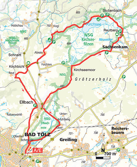 Karte Tour 4: Mit dem Rad von Tölz zum Kirchsee
