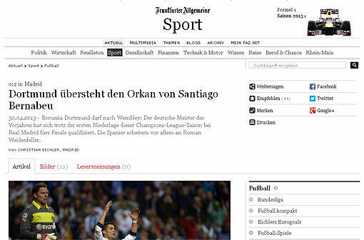 Die &bdquo;FAZ&ldquo; berichtet über den &bdquo;Orkan von Santiago Bernabeu&ldquo;