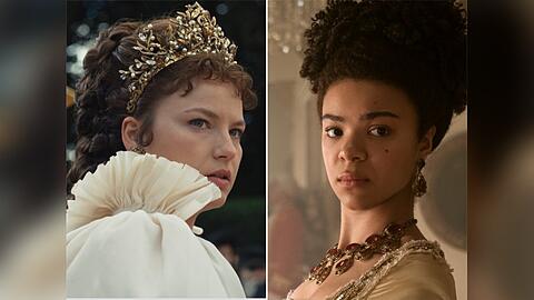 "Die Kaiserin" Devrim Lingnau (l.) und "Queen Charlotte" India Amarteifio warten auf "Bridgerton"-Fans.