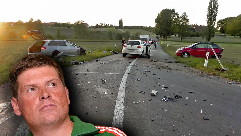 Szene eines Autounfalls: Mit überhöhter Geschwindigkeit krachte Jan Ullrich mit seinem Audi in ein stehendes Fahrzeug. Szene eines Autounfalls: Mit überhöhter Geschwindigkeit krachte Jan Ullrich mit seinem Audi in ein stehendes Fahrzeug.