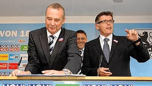 Endet im Sommer der Sponsor-Vertrag mit Liqui Moly?Firmen-Inhaber Ernst Prost und 1860-Geschäftsführer Manfred Stoffers. Endet im Sommer der Sponsor-Vertrag mit Liqui Moly?Firmen-Inhaber Ernst Prost und 1860-Geschäftsführer Manfred Stoffers.