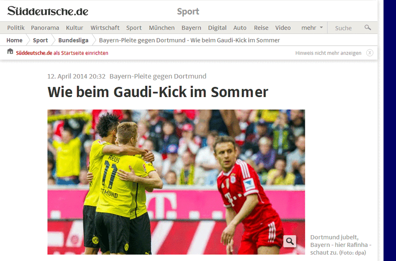 ...und die Kollegen von der SZ vergleichen die gestrige Partie mit einem Gaudi-Kick.