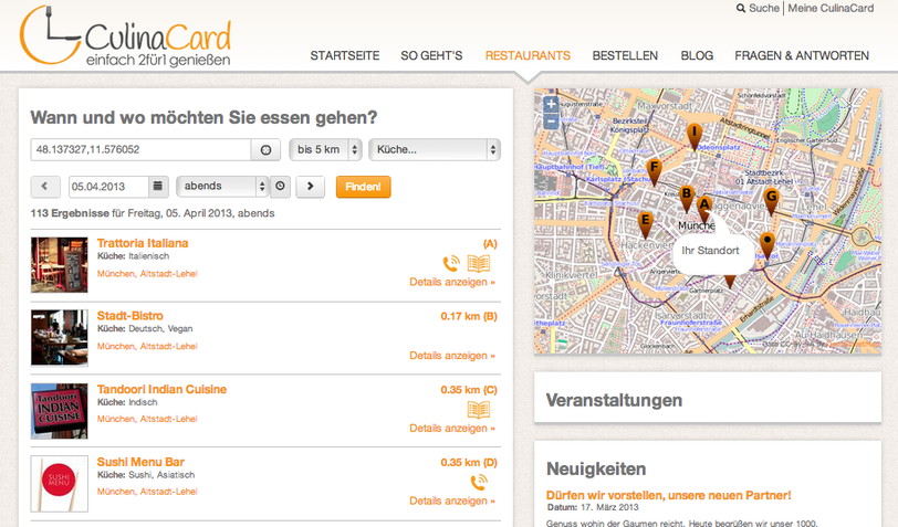 Wann und wo und welche Küche? Wer Lust auf Essen gehen hat und dabei sparen will, genießt tolle Vorteile mit der CulinaCard.
