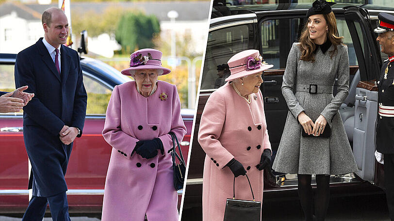 Queen Elizabeth II. im Oktober 2020 mit Prinz William (links), im März 2019 wurde sie von Herzogin Kate begleitet.