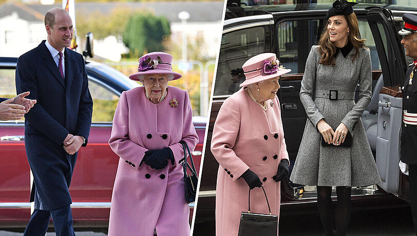 Queen Elizabeth II. im Oktober 2020 mit Prinz William (links), im März 2019 wurde sie von Herzogin Kate begleitet. Queen Elizabeth II. im Oktober 2020 mit Prinz William (links), im März 2019 wurde sie von Herzogin Kate begleitet.