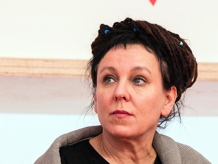 Literaturnobelpreisträgerin Olga Tokarczuk in Frankfurt auf der Buchmesse.