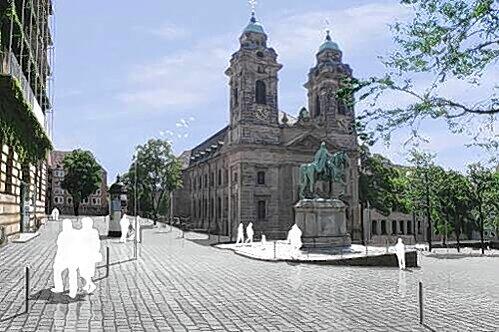 So könnte der aufgeräumte Egidienplatz aussehen: Dieser Vorschlag belässt das Standbild, verbannt aber die Autos.