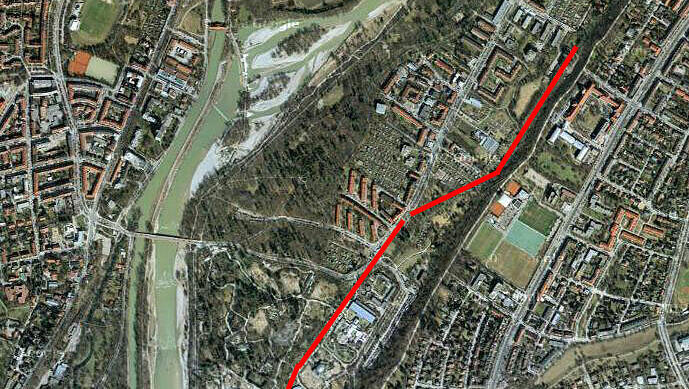 Von der Marienklausenbrücke (unten links) trieb Bozo B. durch den Tierpark bis zur Kraemer’schen Kunstmühle Von der Marienklausenbrücke (unten links) trieb Bozo B. durch den Tierpark bis zur Kraemer’schen Kunstmühle