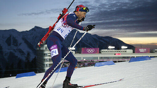 Ole Einar Björndalen auf dem Weg zu seiner siebten olympischen Goldmedaille. Ole Einar Björndalen auf dem Weg zu seiner siebten olympischen Goldmedaille.