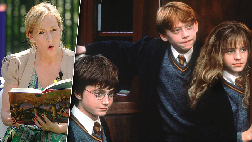 1997 erscheint das erste Harry-Potter-Buch von J.K. Rowling (l.). Vier Jahre später folgt die Verfilmung (r.).