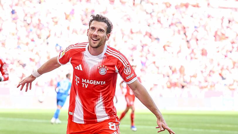 Jubel auf der Abschiedstour: Leon Goretzka gelingt im drittletzten Heimspiel f&uuml;r den FC Bayern ein Doppelpack.