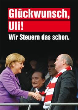 Angela Merkel schüttelt Uli Hoeneß während des Champions-League-Finals zwischen dem FC Bayern und Borussia Dortmund (2:1) im Londoner Wembley-Stadion die Hand. Die SPD nahm dieses Foto nun für eine Kampagne her.