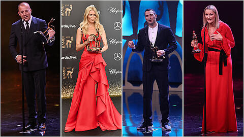 Heino Ferch, Claudia Schiffer, Wladimir Klitschko und Monika Gruber (v.l.) haben alle einen Bambi erhalten.