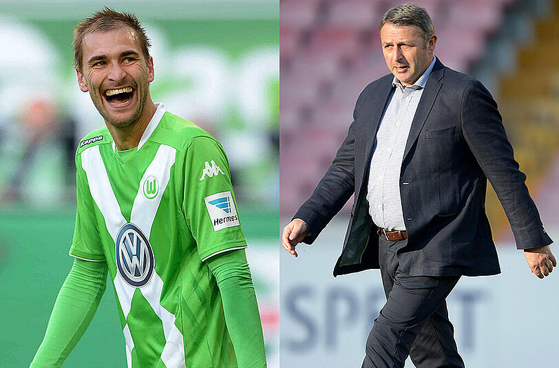 VFL-Sportchef Klaus Allofs (rechts) weiß, was er an Stürmer Bas Dost hat.