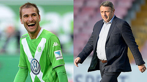VFL-Sportchef Klaus Allofs (rechts) weiß, was er an Stürmer Bas Dost hat.