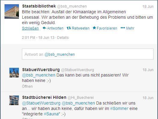 "Wir arbeiten an der Behebung des Problems" twittert die Stabi zum Ausfall der Klimaanlage.