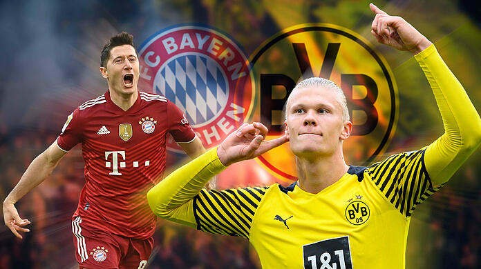 Im Topspiel zwischen Borussia Dortmund und dem FC Bayern München treffen auch die beiden Torjäger Lewandowski und Haaland aufeinander.