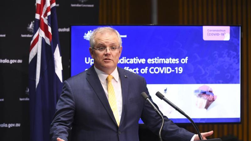 Australiens Premier Scott Morrison während einer Pressekonferenz zu den Auswirkungen der Krise. Australiens Premier Scott Morrison während einer Pressekonferenz zu den Auswirkungen der Krise.