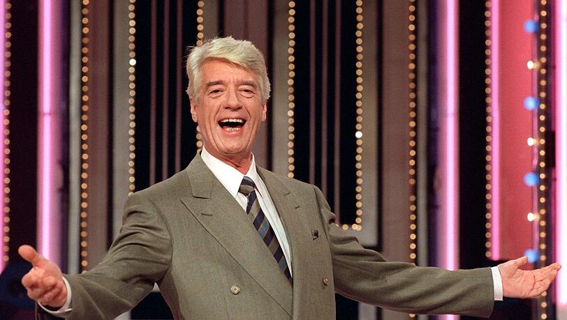 Der niederl&auml;ndische Entertainer Rudi Carrell bei seiner "Rudi-Carrell-Show" in K&ouml;ln (1988)