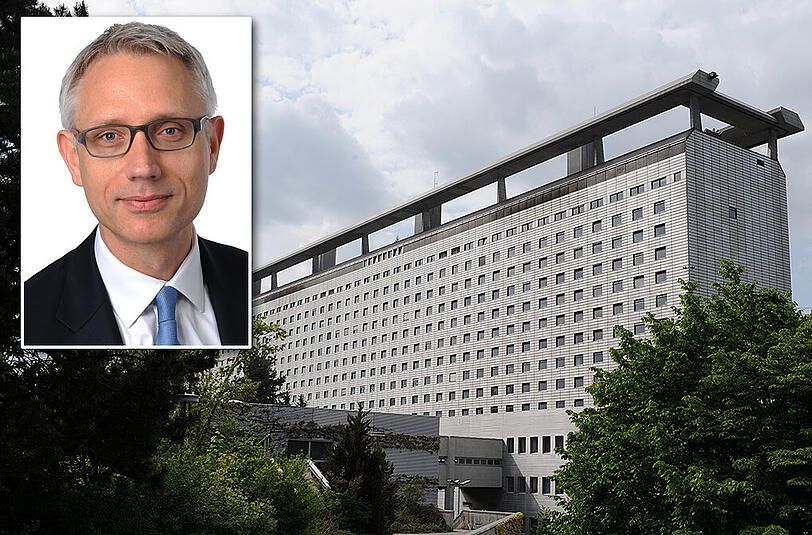 Das Hauptgebäude des Universitätsklinikums Großhadern und Gerd Koslowski.