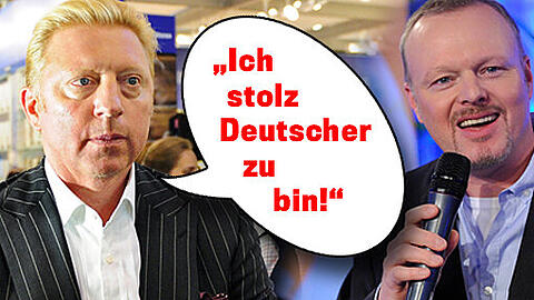"Ich stolz Deutscher zu bin": Stefan Raab drückt immer wieder in seiner TV-Sendung auf einen Knopf und spielt den Versprecher von Boris Becker ein. Häme pur! Die Tennis-Legende bricht einen Twitter-Krieg vom Zaun.
