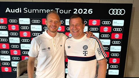 Die Bayern-Vorst&auml;nde Rouven Kasper (l) und Max Eberl sind zufrieden.
