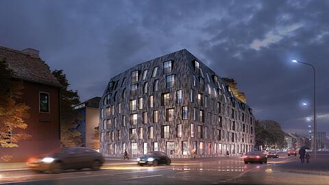 Heute steht hier noch ein Flachbau aus der Nachkriegszeit. Morgen schmückt die Martin-Luther-Straße 9 dieses stylishe Haus mit Keramikoptik.