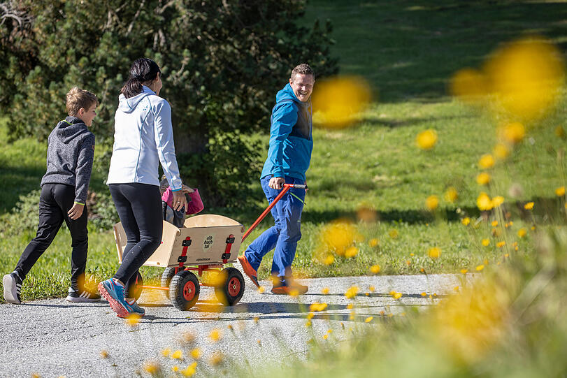 Mit dem Bollerwagen kann man ausreichend Gepäck mitnehmen für einen Tag im "Juppi Zauberwald".