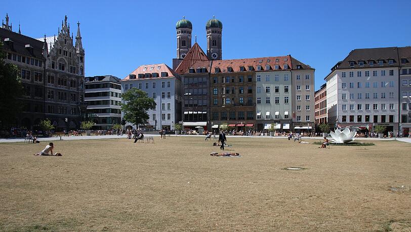 Krasser Kontrast zum blauen Himmel: die verdörrte „Grünfläche“ am Marienhof. Der dringend notwendige Regen lässt auf sich warten. Krasser Kontrast zum blauen Himmel: die verdörrte „Grünfläche“ am Marienhof. Der dringend notwendige Regen lässt auf sich warten.