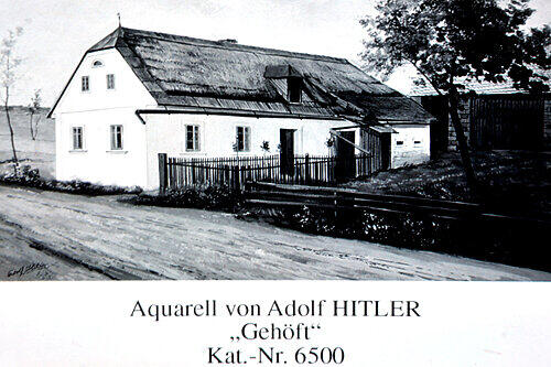 Adolf Hitler, der sich für einen geborenen Künstler hielt, malte die beiden Bilder "Gehöft"...