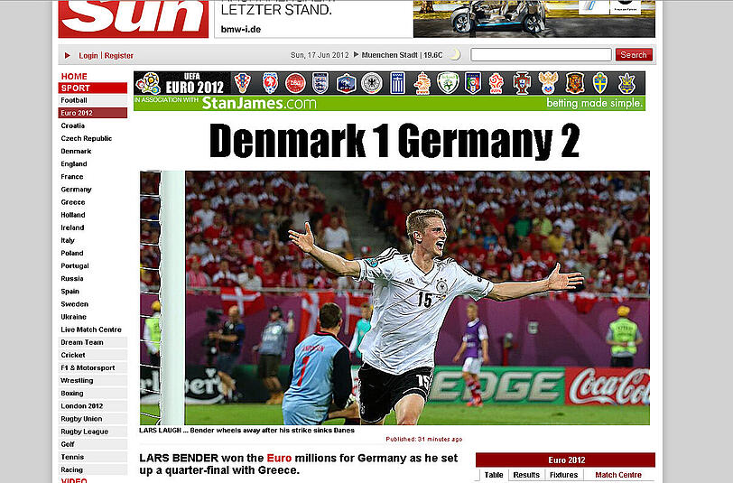 Die englische Sun spielt angesichts der Partie gegen Griechenland sofort auf die Euro-Krise an.