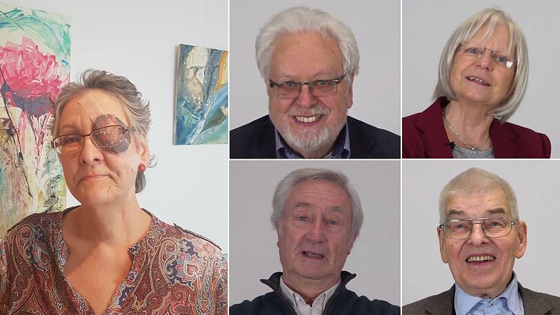 Sie haben den Krebs überlebt: Heidi Bschorr (großes Foto), Hans-Ulrich Schwenkbier, Irmgard Raffler, Kurt Wagenlehner, Wolfgang Schüppler (von o.l. n. u.r.)