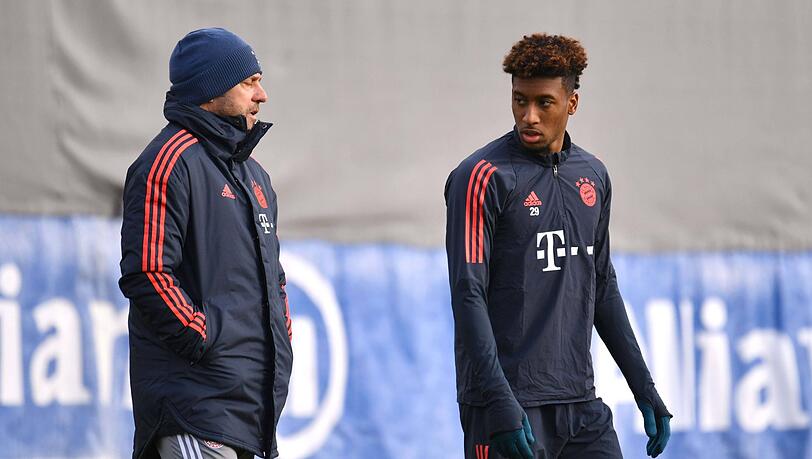Kann bald wieder auf seinen Offensivspieler bauen: Bayern-Trainer Hansi Flick (links) und Kingsley Coman. (Archivbild) Kann bald wieder auf seinen Offensivspieler bauen: Bayern-Trainer Hansi Flick (links) und Kingsley Coman. (Archivbild)