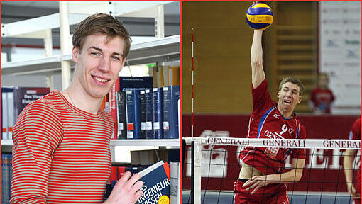 Die zwei Welten des Max Günthör: Als Student der „Produktion und Automatisierung“ büffelt er an der Universität (l.), im Hauptberuf schlägt er den Volleyballern von Generali Haching (r.) Bälle übers Netz. Die zwei Welten des Max Günthör: Als Student der „Produktion und Automatisierung“ büffelt er an der Universität (l.), im Hauptberuf schlägt er den Volleyballern von Generali Haching (r.) Bälle übers Netz.