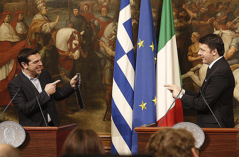 Der griechische Ministerpräsident Alexis Tsipras (l.) bei seinem Besuch in Rom mit dem italienischen Staatschef Matteo Renzi.